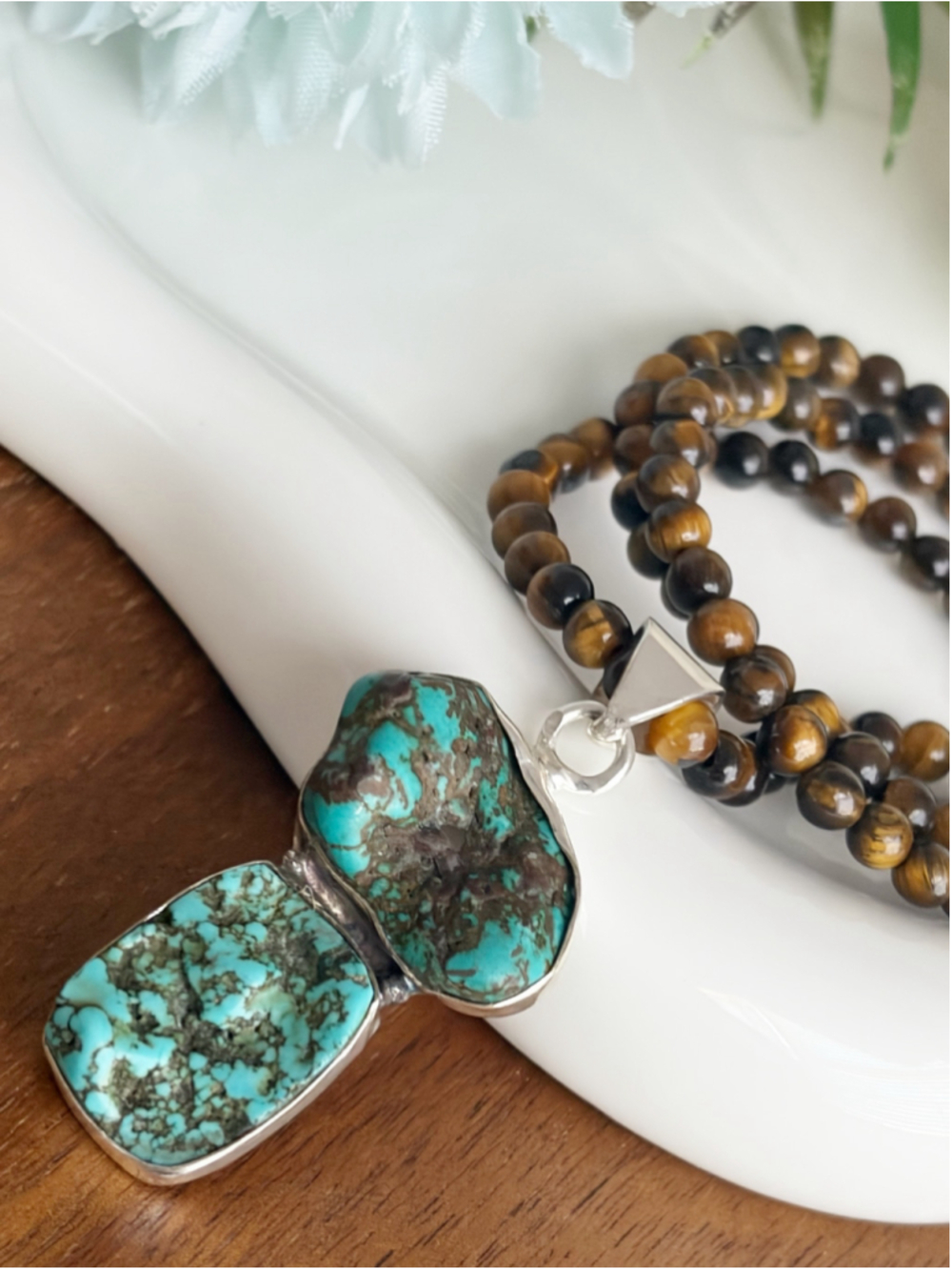 Sterling Silver 925 Southwest Raw Nugget Turquoise Pendant Modern Organic Style